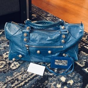 Balenciaga Large Blue Leather Handbag